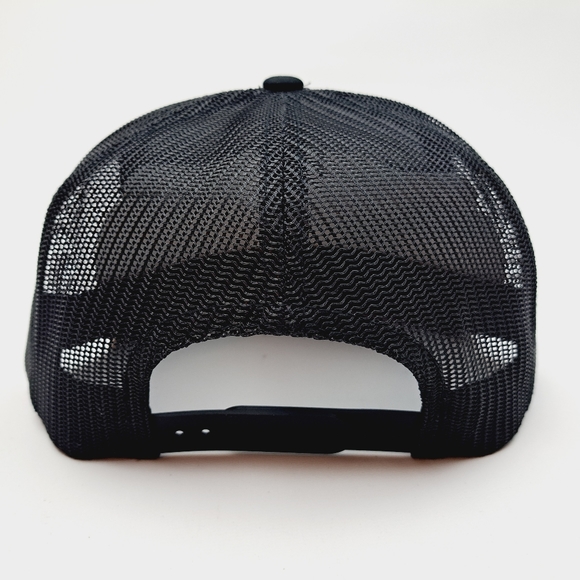 CAT Caterpillar Flat Bill Trucker Mesh Snapback Hat Cap Black Embroidered - Picture 4 of 4